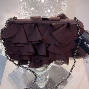 RARE SONDRA ROBERTS Fashion Flower Evening Clutch Party Wedding NWT BROWN